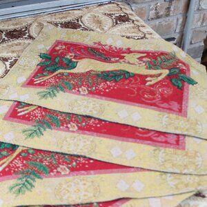 Christmas Reindeer Runner (app 72")  and Four Placemats Woven Jacquard Fabric